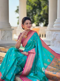 PAITHANI_HOUSE221 Designer Paithani Saree � Soft Silk with Zari Motifs, Meenakari Border & Tassel Finish- PEACOCK PAITHANI - RAMA