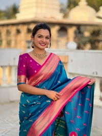 PAITHANI_HOUSE222 Designer Paithani Saree � Soft Silk with Zari Motifs, Meenakari Border & Tassel Finish- PEACOCK PAITHANI - SKY BLUE