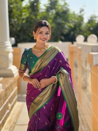 PAITHANI_HOUSE223 Designer Paithani Saree � Soft Silk with Zari Motifs, Meenakari Border & Tassel Finish- PEACOCK PAITHANI - WINE