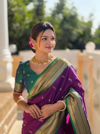 PAITHANI_HOUSE223 Designer Paithani Saree � Soft Silk with Zari Motifs, Meenakari Border & Tassel Finish- PEACOCK PAITHANI - WINE