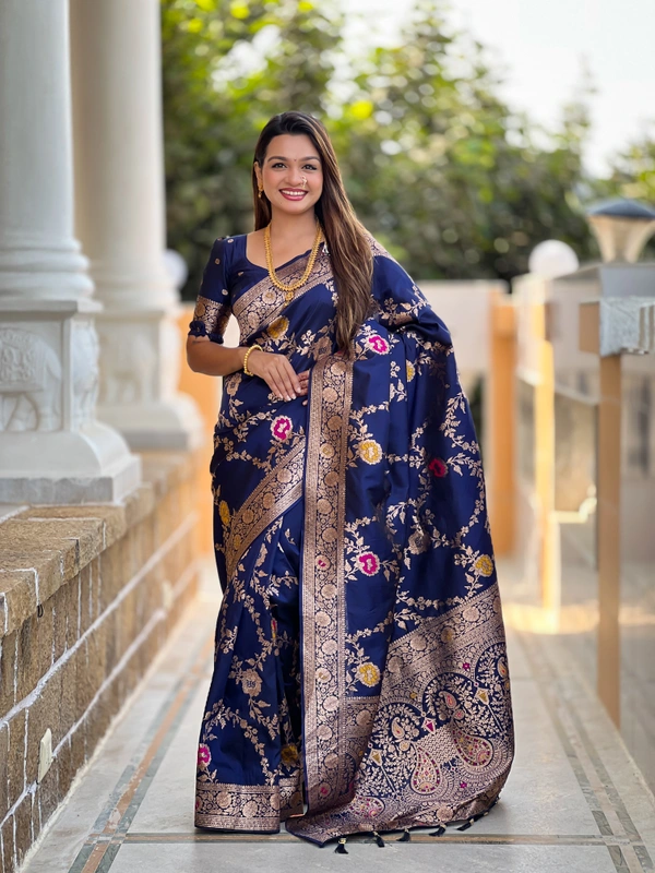PAITHANI_HOUSE323 Designer Soft Banarasi Saree with Zari Border & Weaving Blouse - BANARASI - 1 - NEAVY BLUE