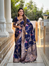 PAITHANI_HOUSE323 Designer Soft Banarasi Saree with Zari Border & Weaving Blouse - BANARASI - 1 - NEAVY BLUE