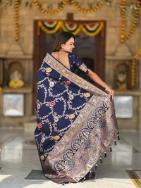 PAITHANI_HOUSE323 Designer Soft Banarasi Saree with Zari Border & Weaving Blouse - BANARASI - 1 - NEAVY BLUE
