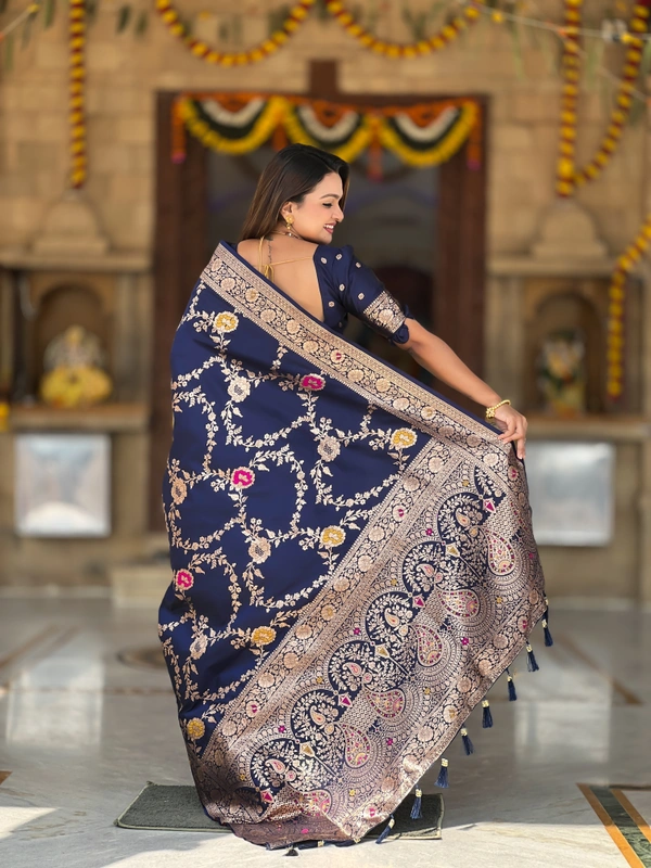 PAITHANI_HOUSE323 Designer Soft Banarasi Saree with Zari Border & Weaving Blouse - BANARASI - 1 - NEAVY BLUE
