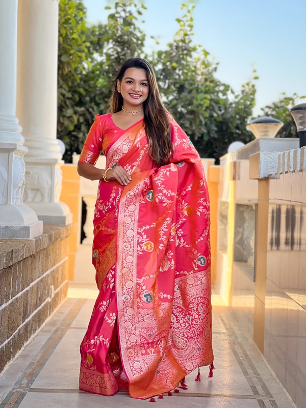 PAITHANI_HOUSE324 Designer Soft Banarasi Saree with Zari Border & Weaving Blouse - BANARASI - 1 - GAJRI PINK