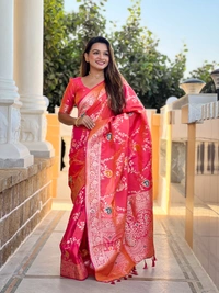 PAITHANI_HOUSE324 Designer Soft Banarasi Saree with Zari Border & Weaving Blouse - BANARASI - 1 - GAJRI PINK