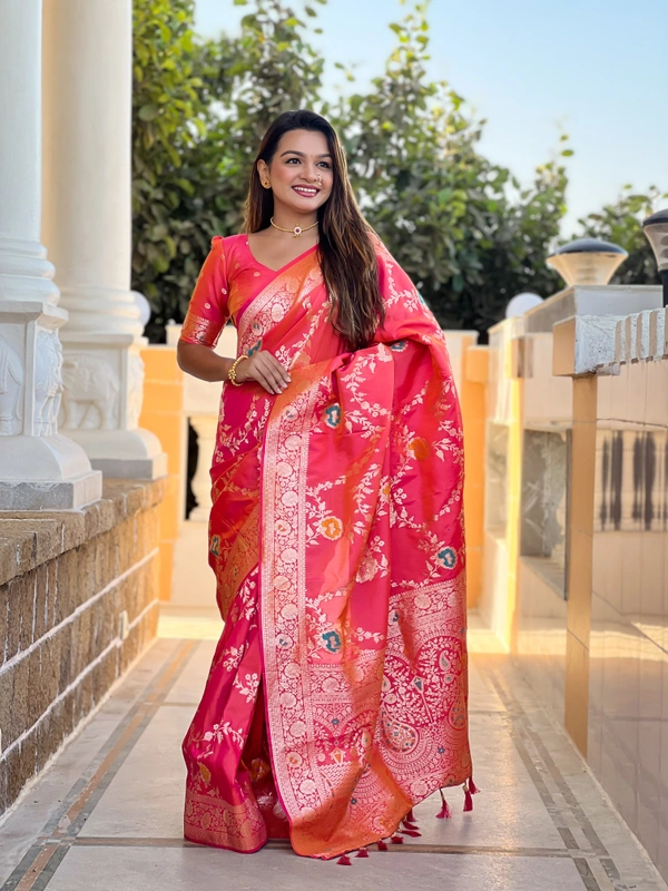 PAITHANI_HOUSE324 Designer Soft Banarasi Saree with Zari Border & Weaving Blouse - BANARASI - 1 - GAJRI PINK