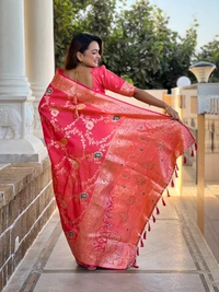 PAITHANI_HOUSE324 Designer Soft Banarasi Saree with Zari Border & Weaving Blouse - BANARASI - 1 - GAJRI PINK