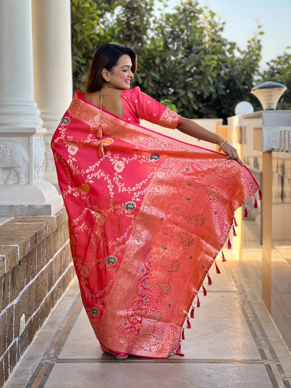 PAITHANI_HOUSE324 Designer Soft Banarasi Saree with Zari Border & Weaving Blouse - BANARASI - 1 - GAJRI PINK