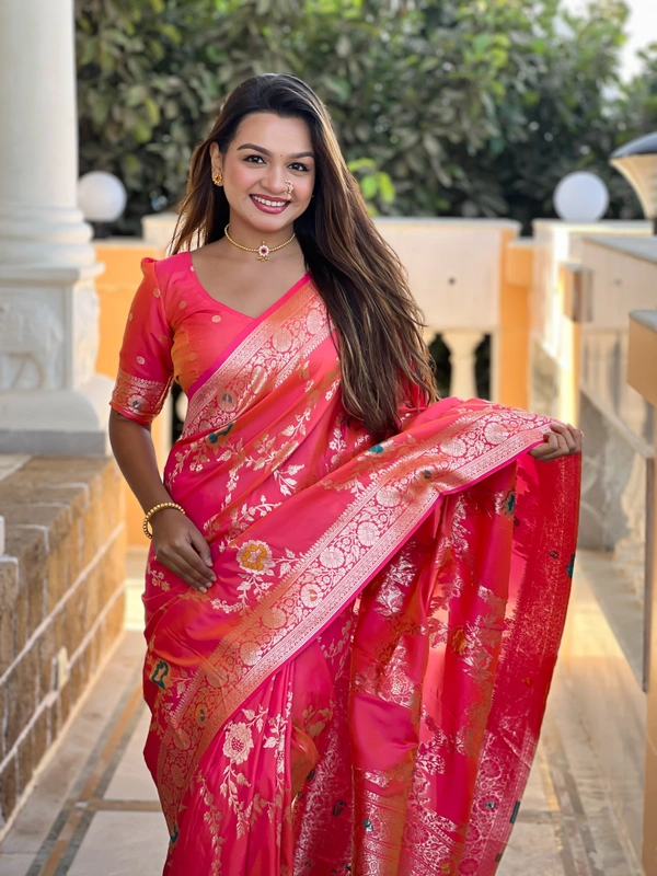 PAITHANI_HOUSE324 Designer Soft Banarasi Saree with Zari Border & Weaving Blouse - BANARASI - 1 - GAJRI PINK