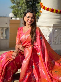 PAITHANI_HOUSE324 Designer Soft Banarasi Saree with Zari Border & Weaving Blouse - BANARASI - 1 - GAJRI PINK