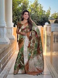 PAITHANI_HOUSE325 Designer Soft Banarasi Saree with Zari Border & Weaving Blouse - BANARASI - 1 - MEHENDI