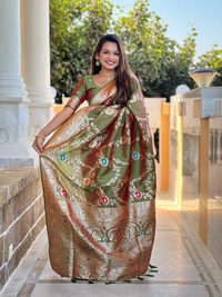 PAITHANI_HOUSE325 Designer Soft Banarasi Saree with Zari Border & Weaving Blouse - BANARASI - 1 - MEHENDI