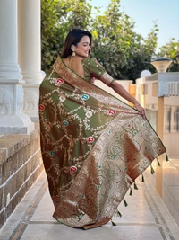 PAITHANI_HOUSE325 Designer Soft Banarasi Saree with Zari Border & Weaving Blouse - BANARASI - 1 - MEHENDI
