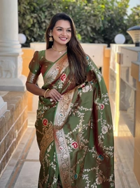PAITHANI_HOUSE325 Designer Soft Banarasi Saree with Zari Border & Weaving Blouse - BANARASI - 1 - MEHENDI