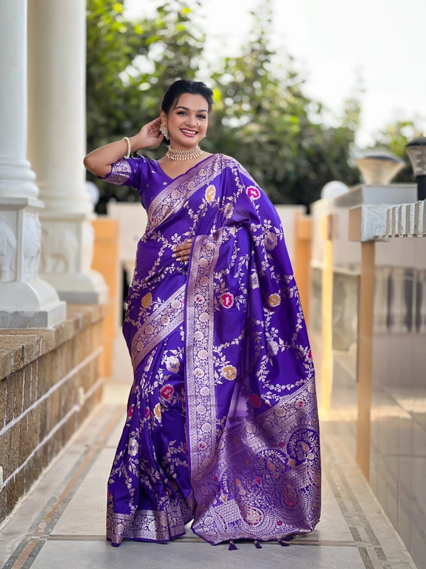 PAITHANI_HOUSE326 Designer Soft Banarasi Saree with Zari Border & Weaving Blouse - BANARASI - 1 - PURPLE