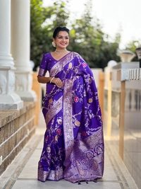 PAITHANI_HOUSE326 Designer Soft Banarasi Saree with Zari Border & Weaving Blouse - BANARASI - 1 - PURPLE