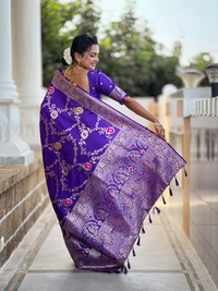 PAITHANI_HOUSE326 Designer Soft Banarasi Saree with Zari Border & Weaving Blouse - BANARASI - 1 - PURPLE