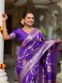 PAITHANI_HOUSE326 Designer Soft Banarasi Saree with Zari Border & Weaving Blouse - BANARASI - 1 - PURPLE