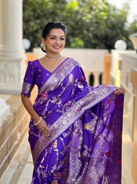 PAITHANI_HOUSE326 Designer Soft Banarasi Saree with Zari Border & Weaving Blouse - BANARASI - 1 - PURPLE