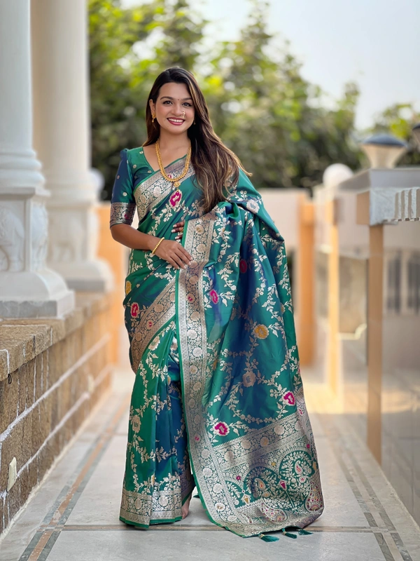 PAITHANI_HOUSE327 Designer Soft Banarasi Saree with Zari Border & Weaving Blouse - BANARASI - 1 - RAMA