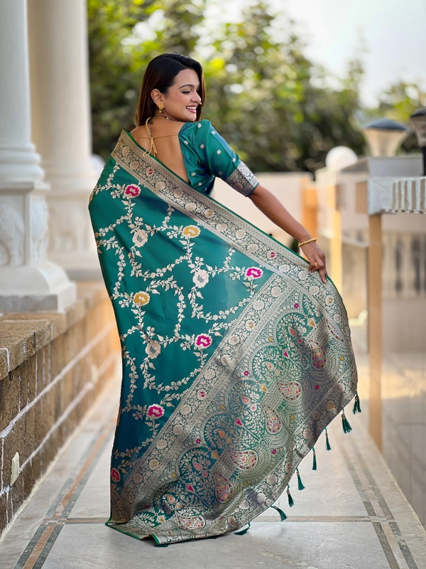 PAITHANI_HOUSE327 Designer Soft Banarasi Saree with Zari Border & Weaving Blouse - BANARASI - 1 - RAMA