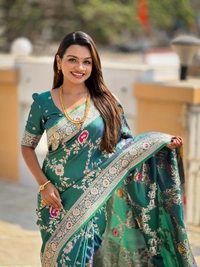 PAITHANI_HOUSE327 Designer Soft Banarasi Saree with Zari Border & Weaving Blouse - BANARASI - 1 - RAMA