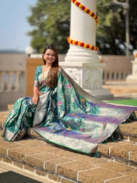 PAITHANI_HOUSE327 Designer Soft Banarasi Saree with Zari Border & Weaving Blouse - BANARASI - 1 - RAMA