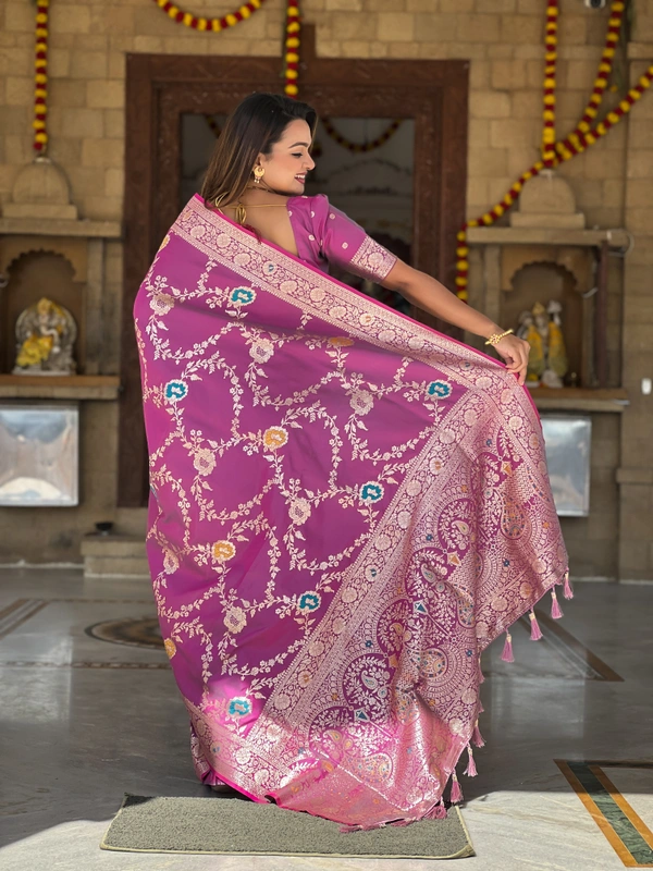 PAITHANI_HOUSE328 Designer Soft Banarasi Saree with Zari Border & Weaving Blouse - BANARASI - 1 - ONION
