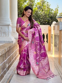 PAITHANI_HOUSE328 Designer Soft Banarasi Saree with Zari Border & Weaving Blouse - BANARASI - 1 - ONION
