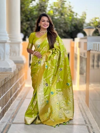 PAITHANI_HOUSE329 Designer Soft Banarasi Saree with Zari Border & Weaving Blouse - BANARASI - 1 - PERROT GREEN
