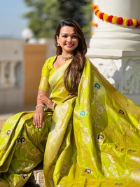 PAITHANI_HOUSE329 Designer Soft Banarasi Saree with Zari Border & Weaving Blouse - BANARASI - 1 - PERROT GREEN