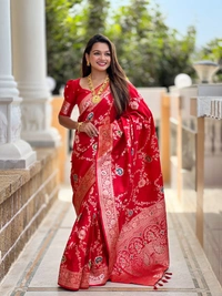 PAITHANI_HOUSE330 Designer Soft Banarasi Saree with Zari Border & Weaving Blouse - BANARASI - 1 - RED