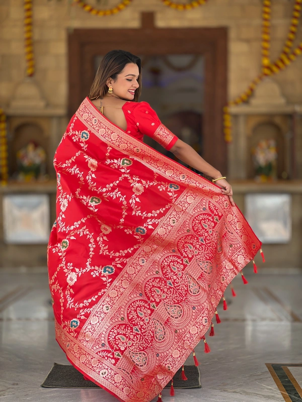 PAITHANI_HOUSE330 Designer Soft Banarasi Saree with Zari Border & Weaving Blouse - BANARASI - 1 - RED