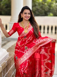 PAITHANI_HOUSE330 Designer Soft Banarasi Saree with Zari Border & Weaving Blouse - BANARASI - 1 - RED