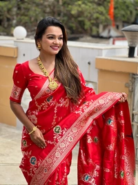 PAITHANI_HOUSE330 Designer Soft Banarasi Saree with Zari Border & Weaving Blouse - BANARASI - 1 - RED