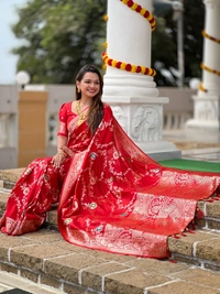 PAITHANI_HOUSE330 Designer Soft Banarasi Saree with Zari Border & Weaving Blouse - BANARASI - 1 - RED