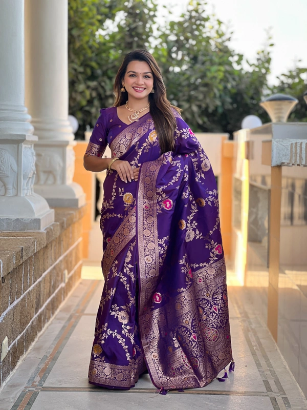 PAITHANI_HOUSE331 Designer Soft Banarasi Saree with Zari Border & Weaving Blouse - BANARASI - 1 - WINE