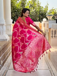 PAITHANI_HOUSE332 Designer Soft Banarasi Saree with Zari Border & Weaving Blouse - BANARASI - 1 - RANI PINK