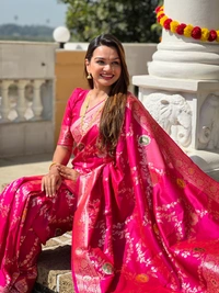 PAITHANI_HOUSE332 Designer Soft Banarasi Saree with Zari Border & Weaving Blouse - BANARASI - 1 - RANI PINK