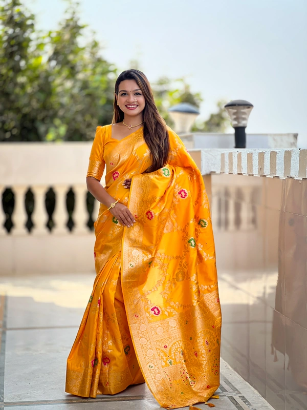 PAITHANI_HOUSE333 Designer Soft Banarasi Saree with Zari Border & Weaving Blouse - BANARASI - 1 - YELLOW