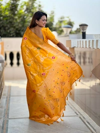 PAITHANI_HOUSE333 Designer Soft Banarasi Saree with Zari Border & Weaving Blouse - BANARASI - 1 - YELLOW