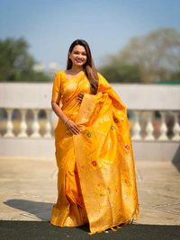 PAITHANI_HOUSE333 Designer Soft Banarasi Saree with Zari Border & Weaving Blouse - BANARASI - 1 - YELLOW