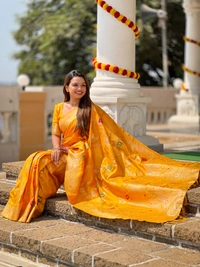 PAITHANI_HOUSE333 Designer Soft Banarasi Saree with Zari Border & Weaving Blouse - BANARASI - 1 - YELLOW