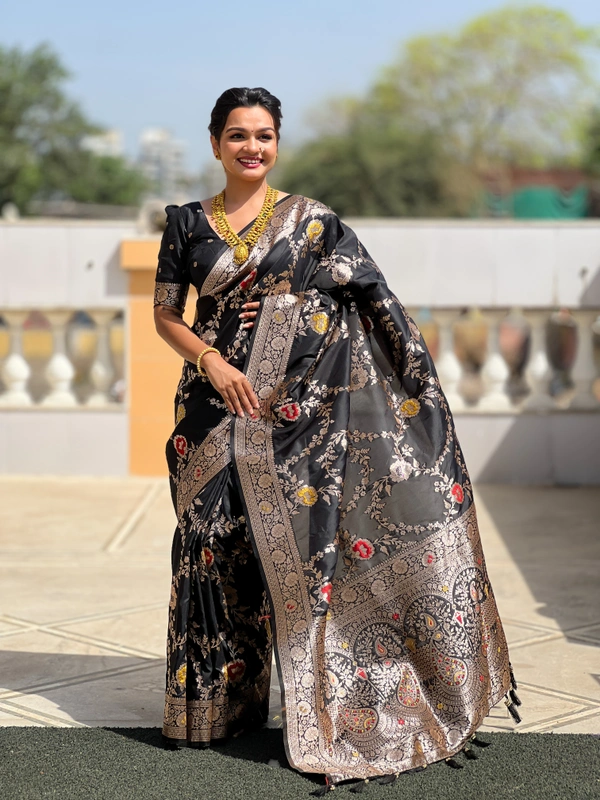PAITHANI_HOUSE334 Designer Soft Banarasi Saree with Zari Border & Weaving Blouse - BANARASI - 1 - BLACK