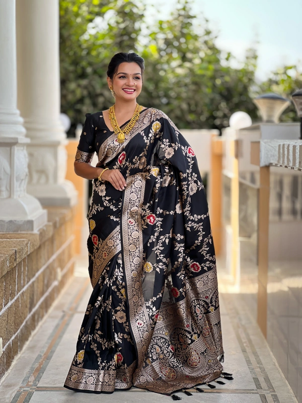PAITHANI_HOUSE334 Designer Soft Banarasi Saree with Zari Border & Weaving Blouse - BANARASI - 1 - BLACK