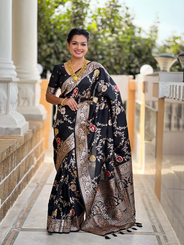 PAITHANI_HOUSE334 Designer Soft Banarasi Saree with Zari Border & Weaving Blouse - BANARASI - 1 - BLACK