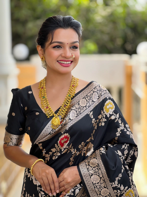 PAITHANI_HOUSE334 Designer Soft Banarasi Saree with Zari Border & Weaving Blouse - BANARASI - 1 - BLACK