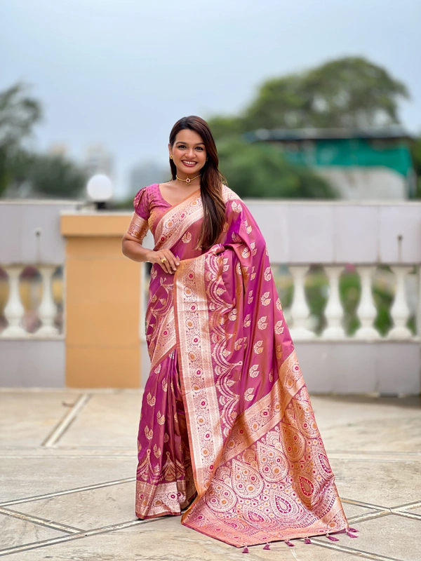 PAITHANI_HOUSE253 Designer Soft Banarasi Silk Saree with Meenakari Weaving & Contrast Rich Pallu - BANARASI - 15 NECKLESS - RANI PINK