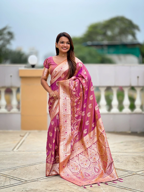PAITHANI_HOUSE253 Designer Soft Banarasi Silk Saree with Meenakari Weaving & Contrast Rich Pallu - BANARASI - 15 NECKLESS - RANI PINK